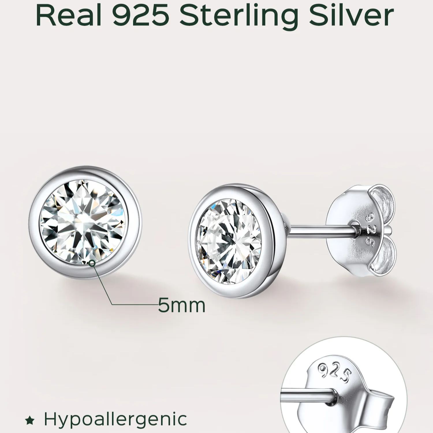 Sterling Silver ChicSilver  Minimalist Sparkling Cubic Zirconia Stud Earrings