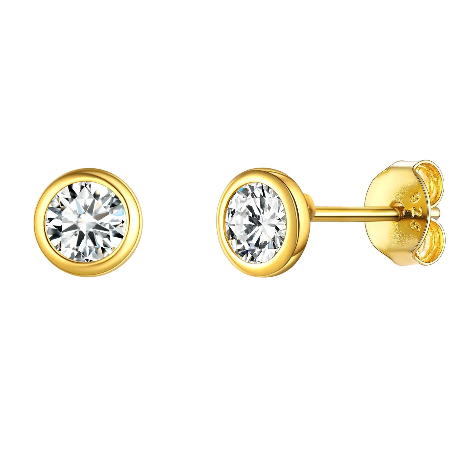 4mm Gold Minimalist Sparkling Cubic Zirconia Stud Earrings
