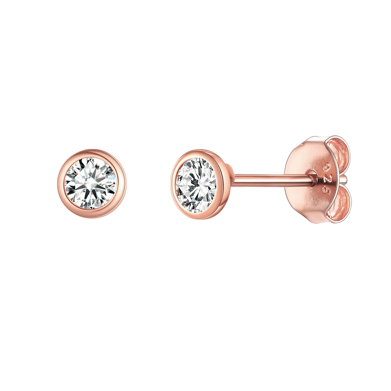3mm Rose Gold Minimalist Sparkling Cubic Zirconia Stud Earrings