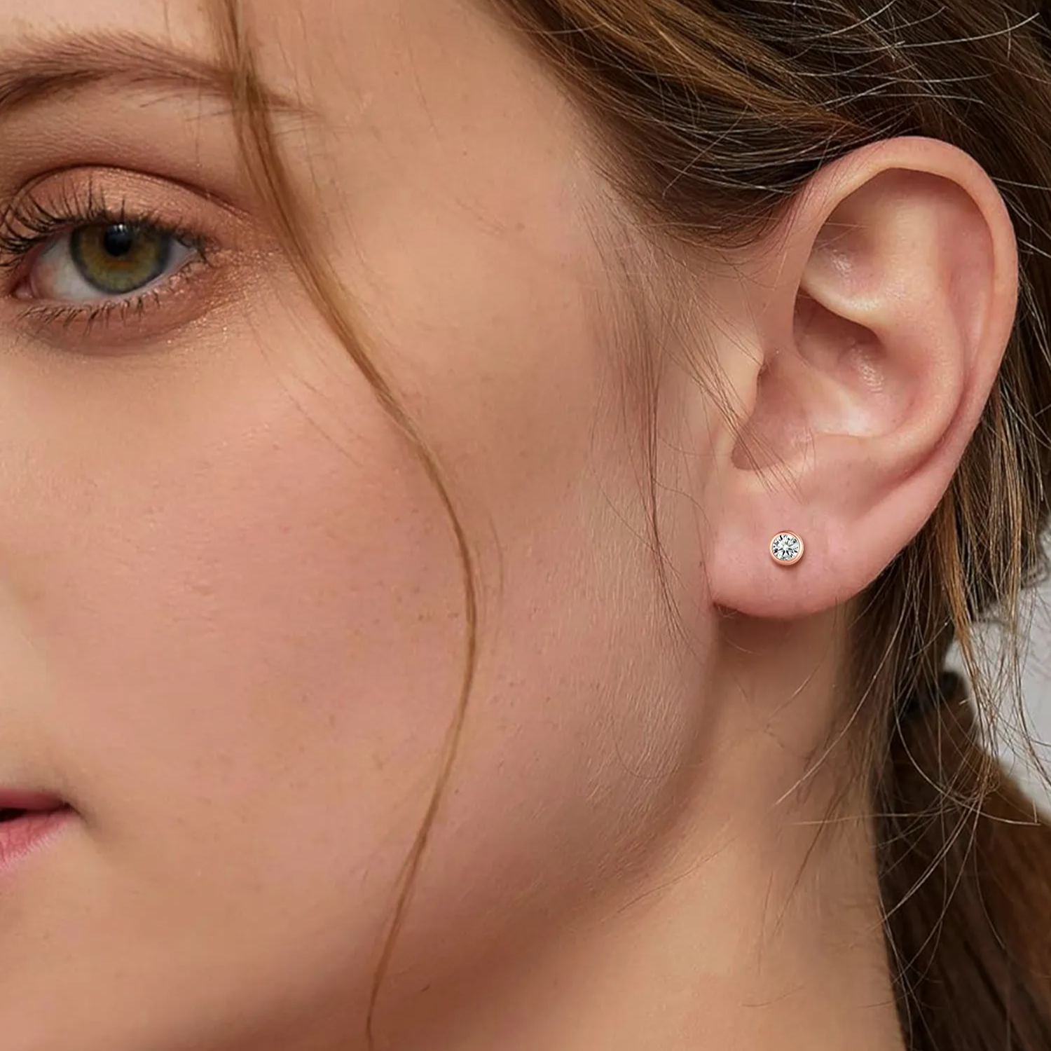3mm Rose Gold Minimalist Sparkling Cubic Zirconia Stud Earrings for Women, Ladies, Mother, Friends, girlfriend