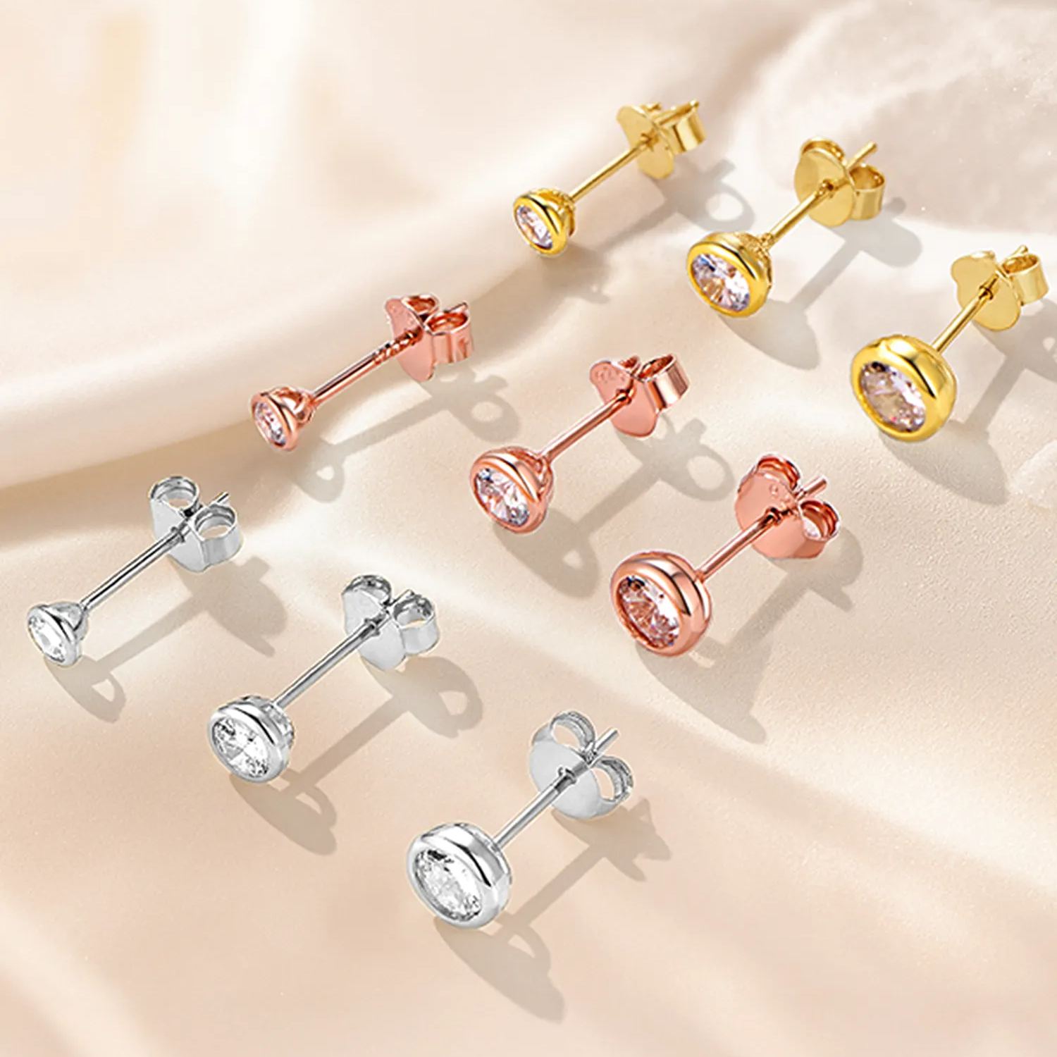 Minimalist Sparkling Cubic Zirconia Stud Earrings in Different Colors