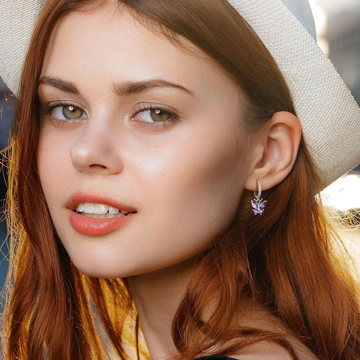 Hypoallergenic Butterfly Birthstone Hoop Dangle Earrings for Women, Ladies, Mother, Friends, girlfriend