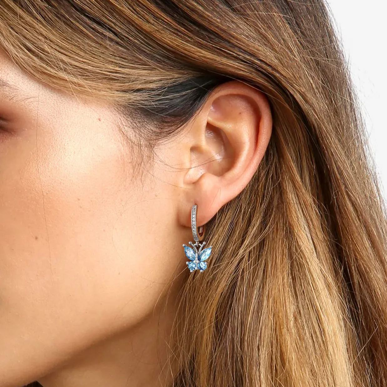 Hypoallergenic Butterfly Birthstone Hoop Dangle Earrings for Women, Ladies, Mother, Friends, girlfriend