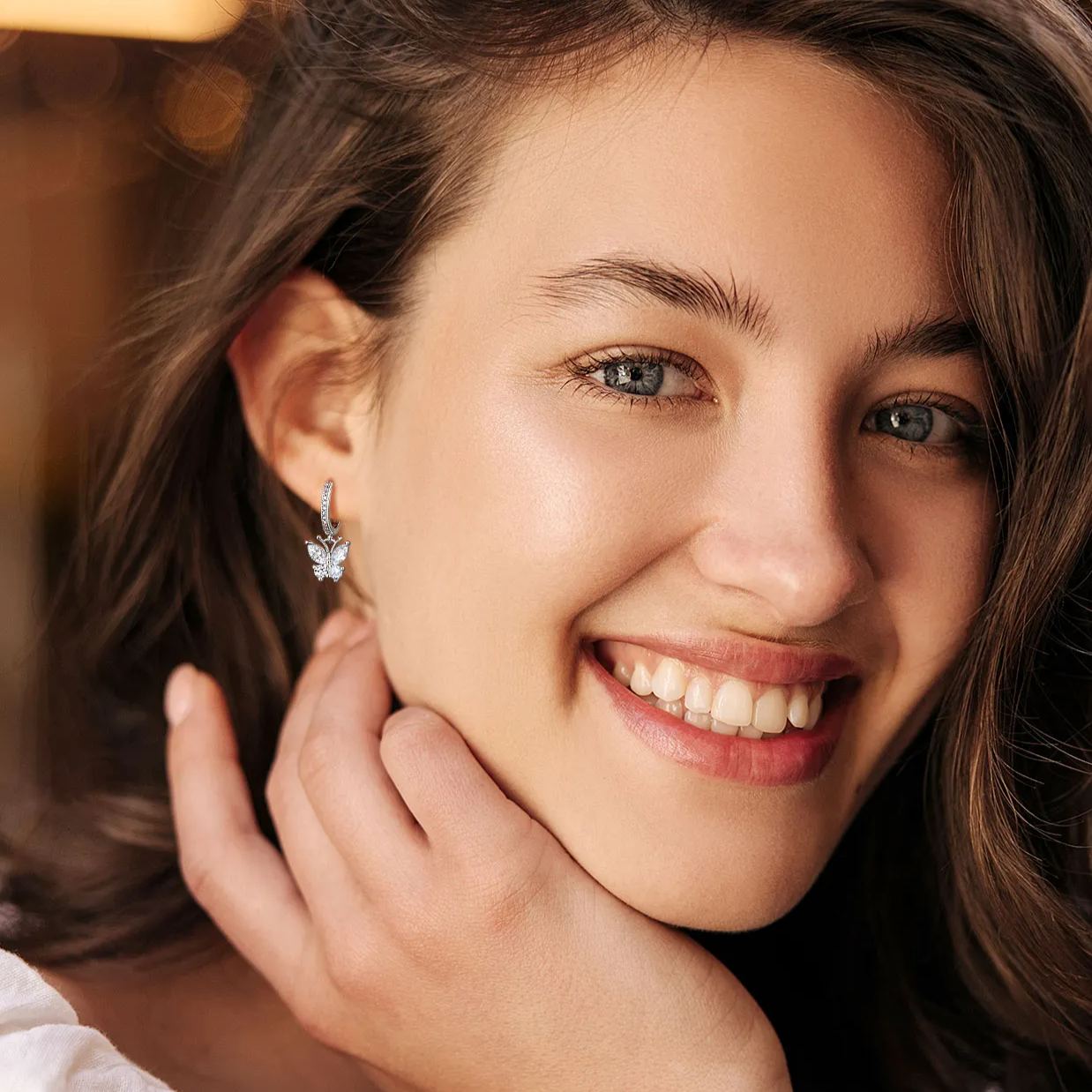 Hypoallergenic Butterfly Birthstone Hoop Dangle Earrings for Women, Ladies, Mother, Friends, girlfriend