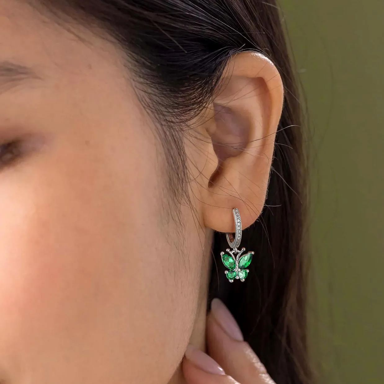 Hypoallergenic Butterfly Birthstone Hoop Dangle Earrings for Women, Ladies, Mother, Friends, girlfriend