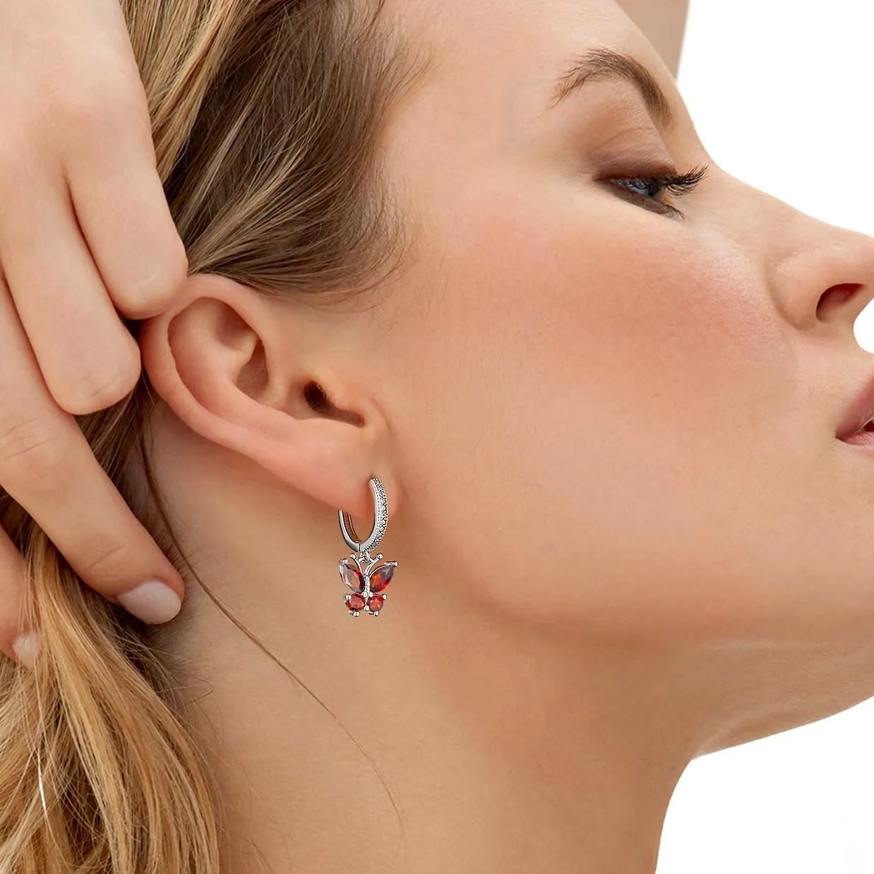 Hypoallergenic Butterfly Birthstone Hoop Dangle Earrings for Women, Ladies, Mother, Friends, girlfriend