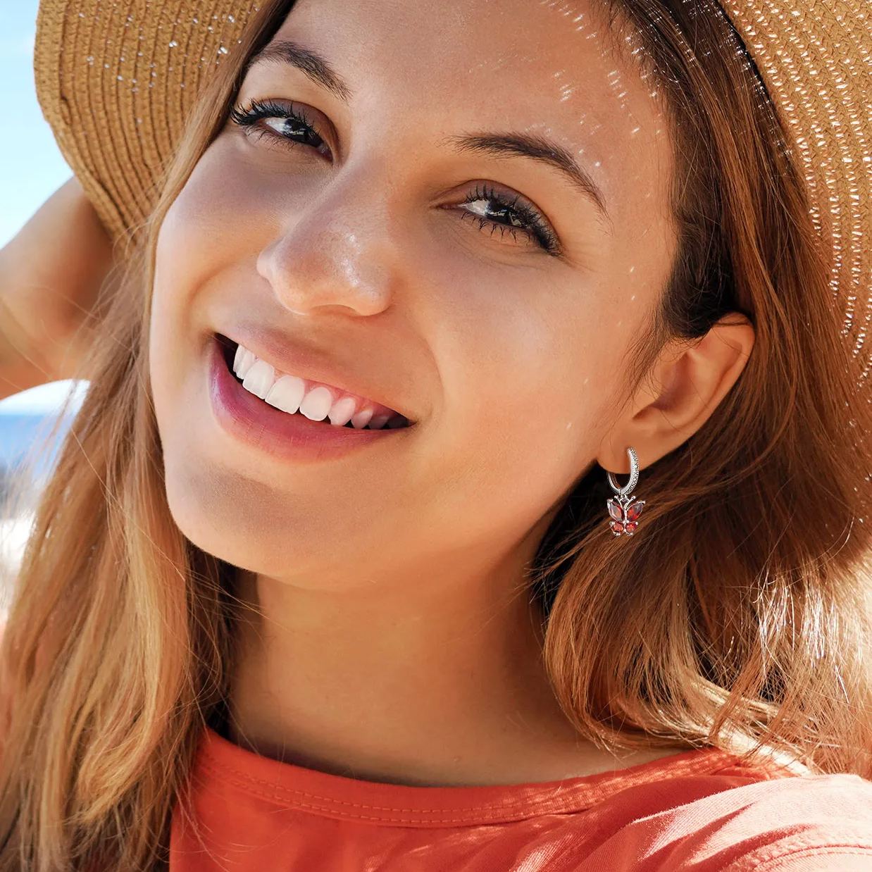 Hypoallergenic Butterfly Birthstone Hoop Dangle Earrings for Women, Ladies, Mother, Friends, girlfriend