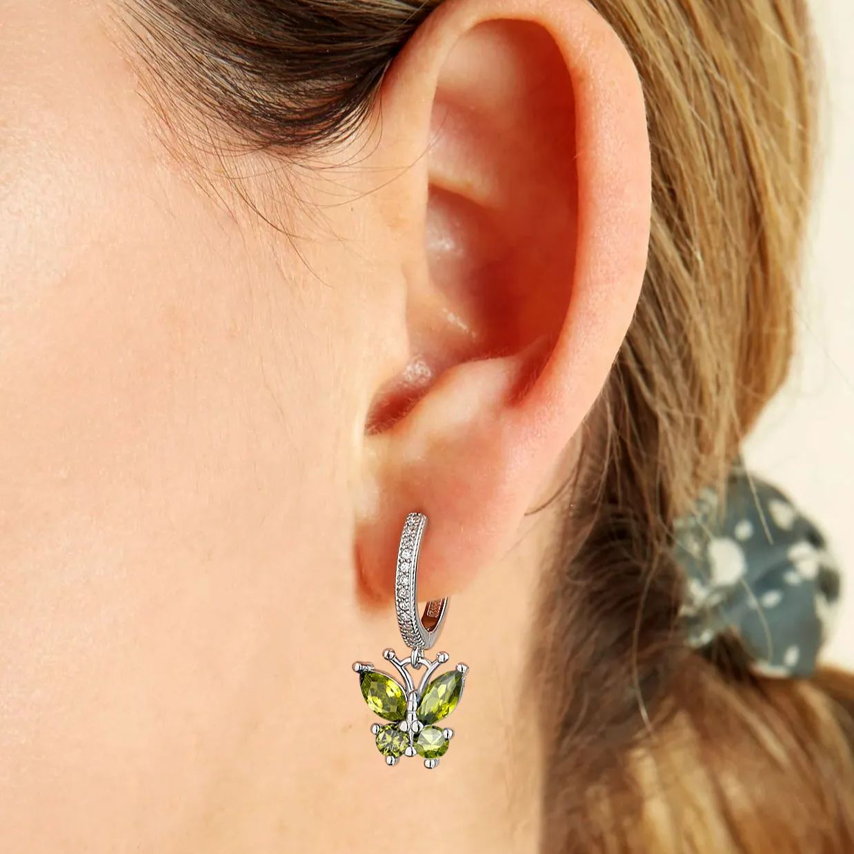 Hypoallergenic Butterfly Birthstone Hoop Dangle Earrings for Women, Ladies, Mother, Friends, girlfriend