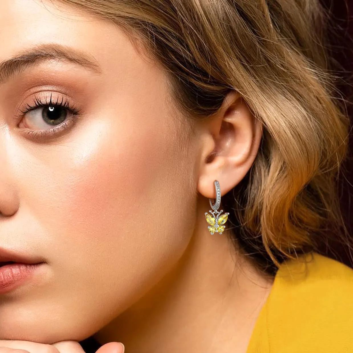 Hypoallergenic Butterfly Birthstone Hoop Dangle Earrings for Women, Ladies, Mother, Friends, girlfriend