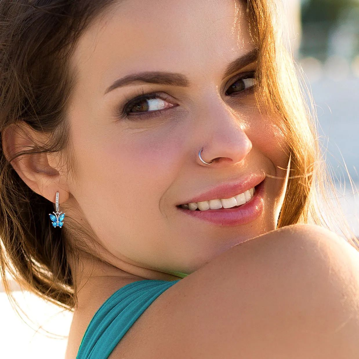 Hypoallergenic Butterfly Birthstone Hoop Dangle Earrings for Women, Ladies, Mother, Friends, girlfriend