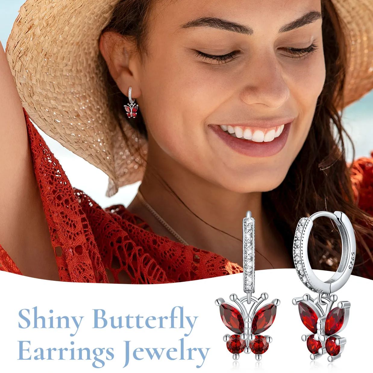 Sterling Silver & AAA+ Cubic Zriconia ChicSilver Hypoallergenic Butterfly Birthstone Hoop Dangle Earrings 