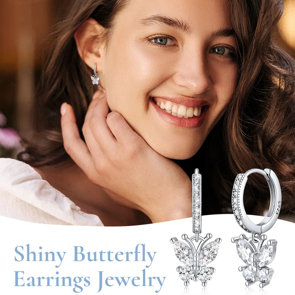 Sterling Silver & AAA+ Cubic Zriconia ChicSilver Hypoallergenic Butterfly Birthstone Hoop Dangle Earrings 