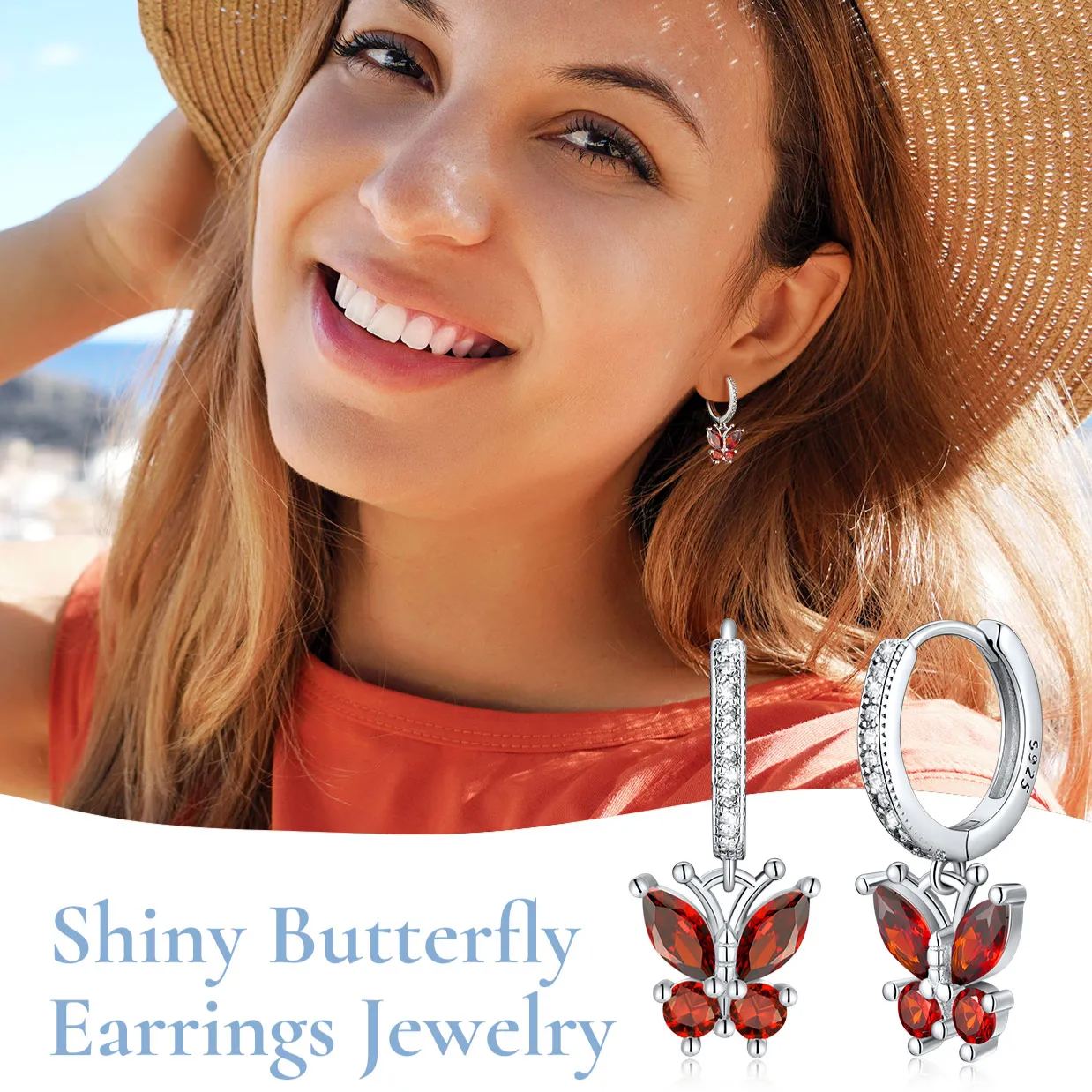 Sterling Silver & AAA+ Cubic Zriconia ChicSilver Hypoallergenic Butterfly Birthstone Hoop Dangle Earrings 