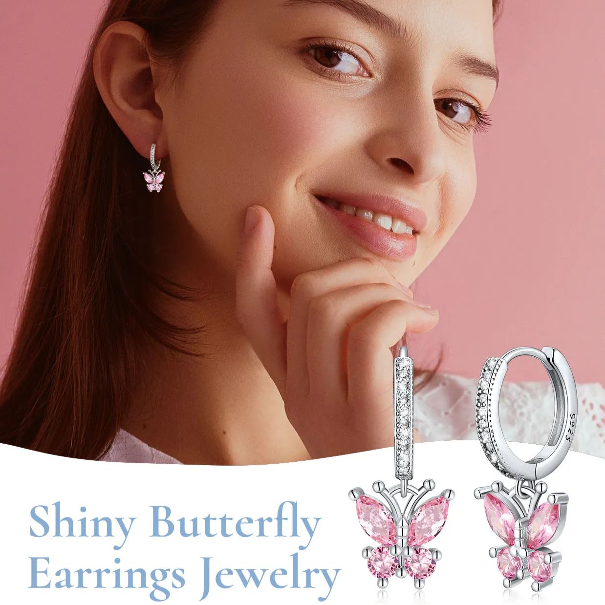 Sterling Silver & AAA+ Cubic Zriconia ChicSilver Hypoallergenic Butterfly Birthstone Hoop Dangle Earrings 