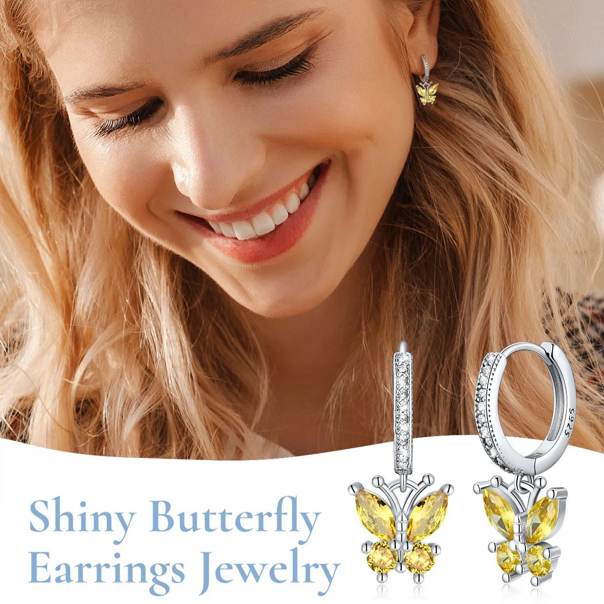 Sterling Silver & AAA+ Cubic Zriconia ChicSilver Hypoallergenic Butterfly Birthstone Hoop Dangle Earrings 