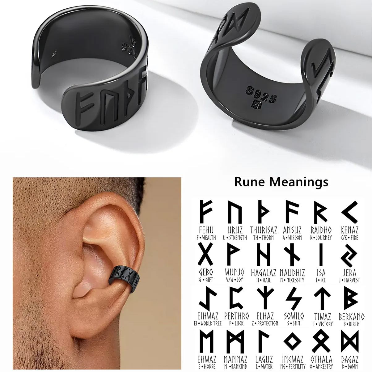 Viking Runes Cuff Earrings-Asymmetric Rune Design