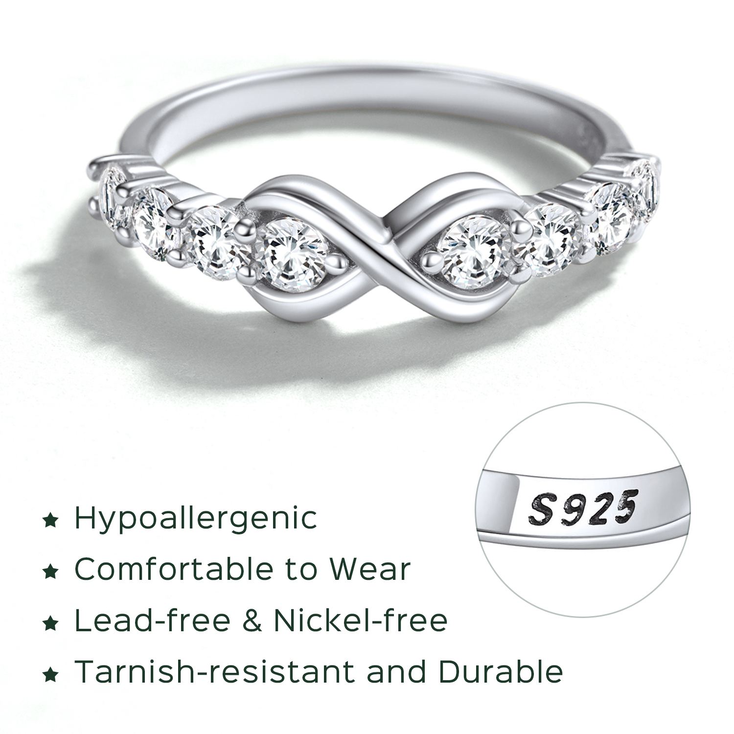 Sterling Silver & AAA+ Cubic Zriconia ChicSilver Simple Infinity Knot Promise Band Rings