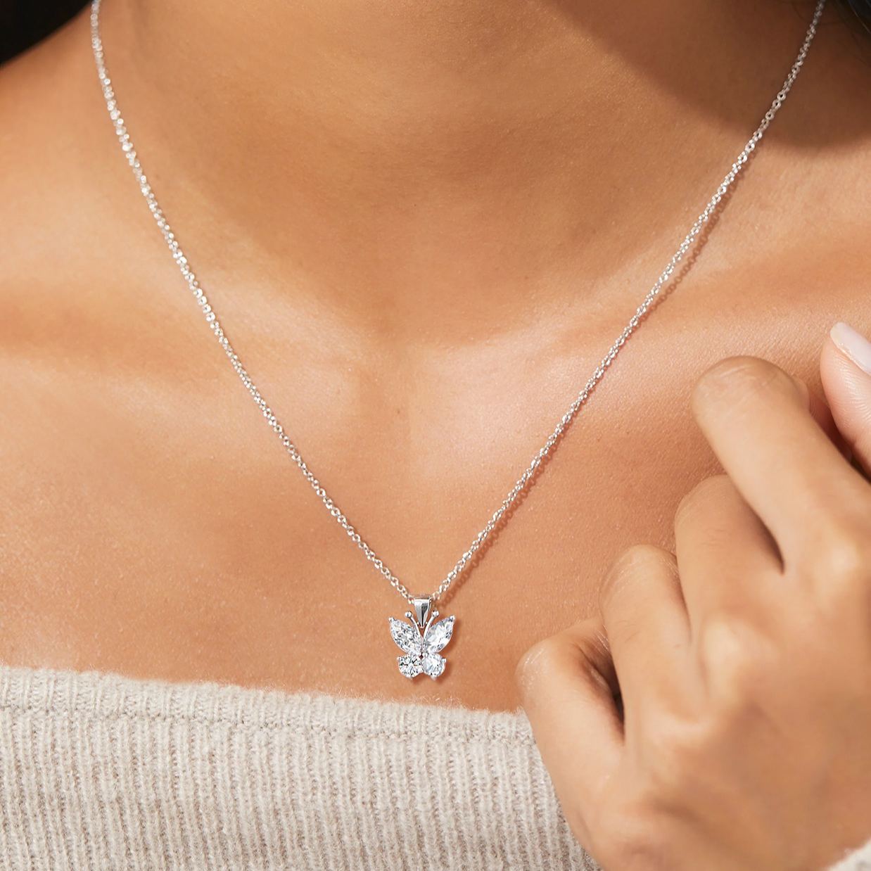 Cute Sparkle Cubic Zirconia Birthstone Butterfly Necklace for Women, Ladies,  girlfriend, wife