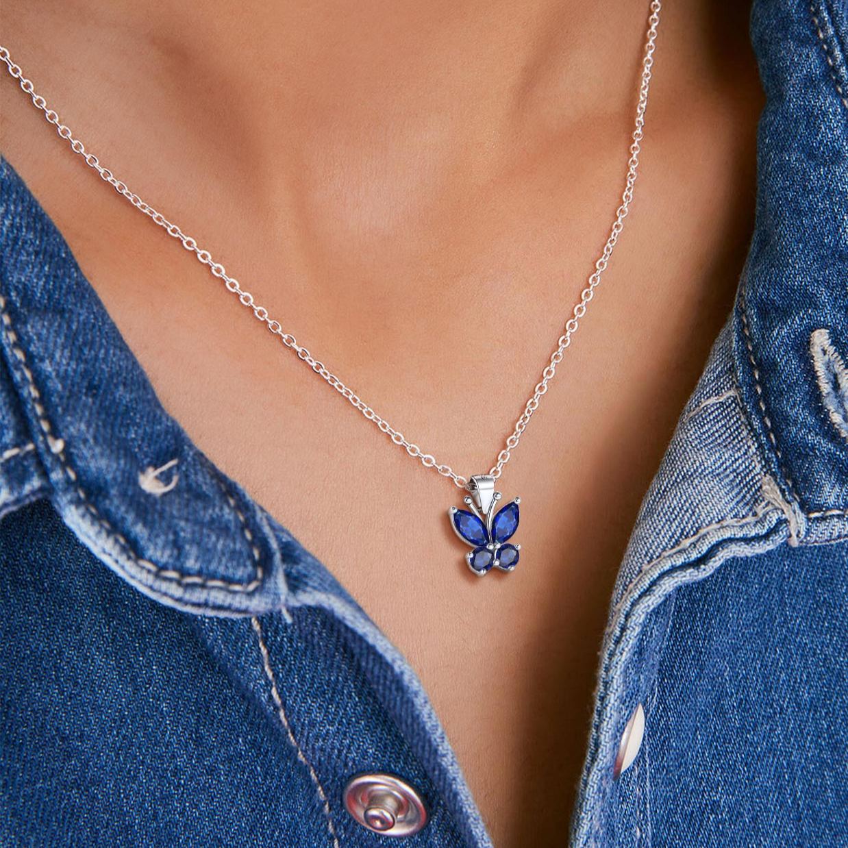 Cute Sparkle Cubic Zirconia Birthstone Butterfly Necklace for Women, Ladies,  girlfriend, wife