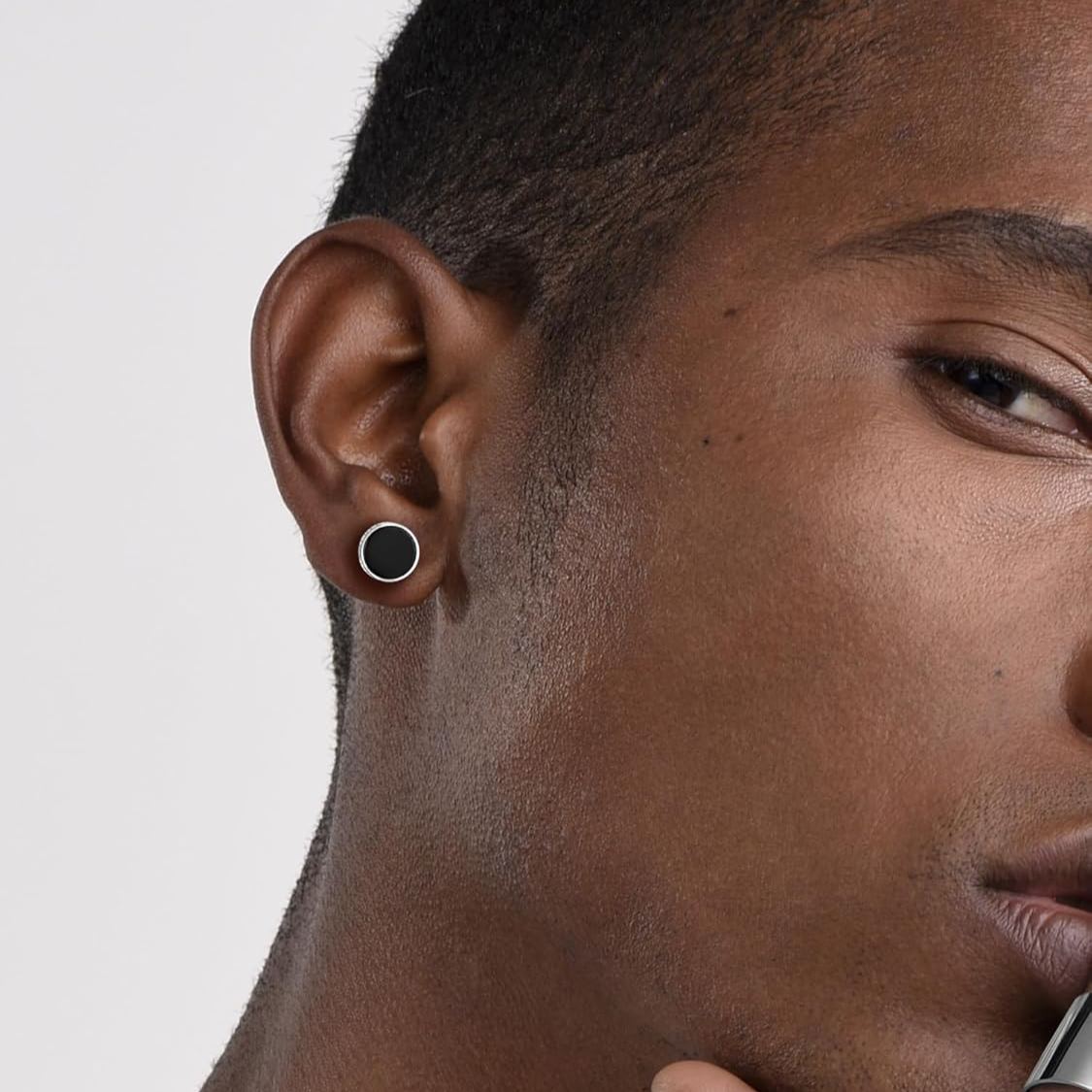 Black Onyx with Viking Rune Stud Earrings for Men