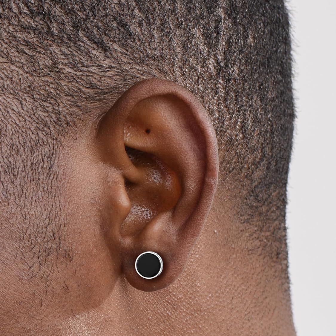 Black Onyx with Viking Rune Stud Earrings for Men