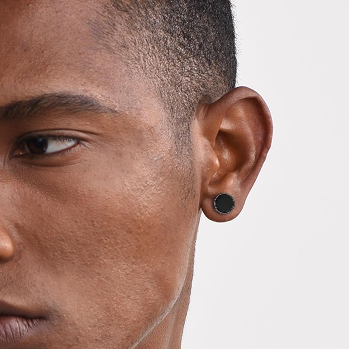 Black Onyx with Viking Rune Stud Earrings for Men