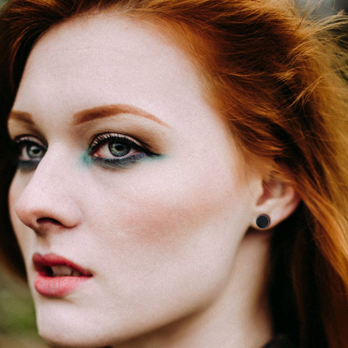 Black Onyx with Viking Rune Stud Earrings  for Women