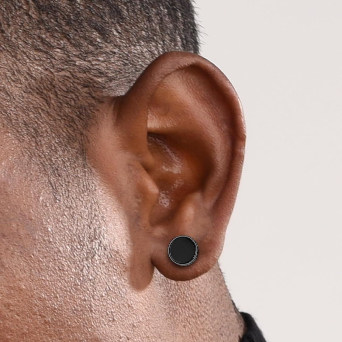 Black Onyx with Viking Rune Stud Earrings for Men