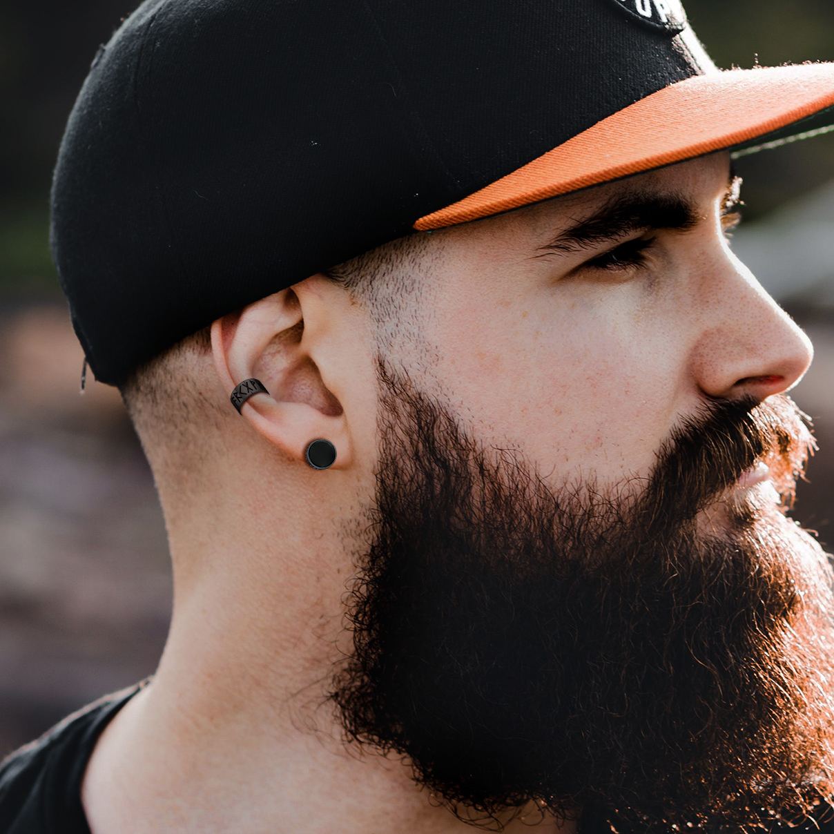 Black Onyx with Viking Rune Stud Earrings for Men