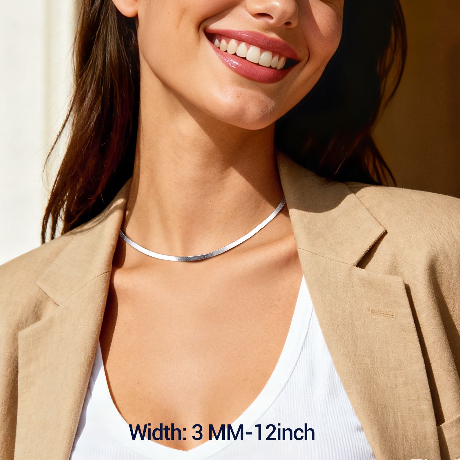 3mm Herringbone Flat Snake Chain Choker Necklace  for Women, Ladies, Men, Mother, Father, Friends, Couples, girlfriend, boyfriend, teenager, husband