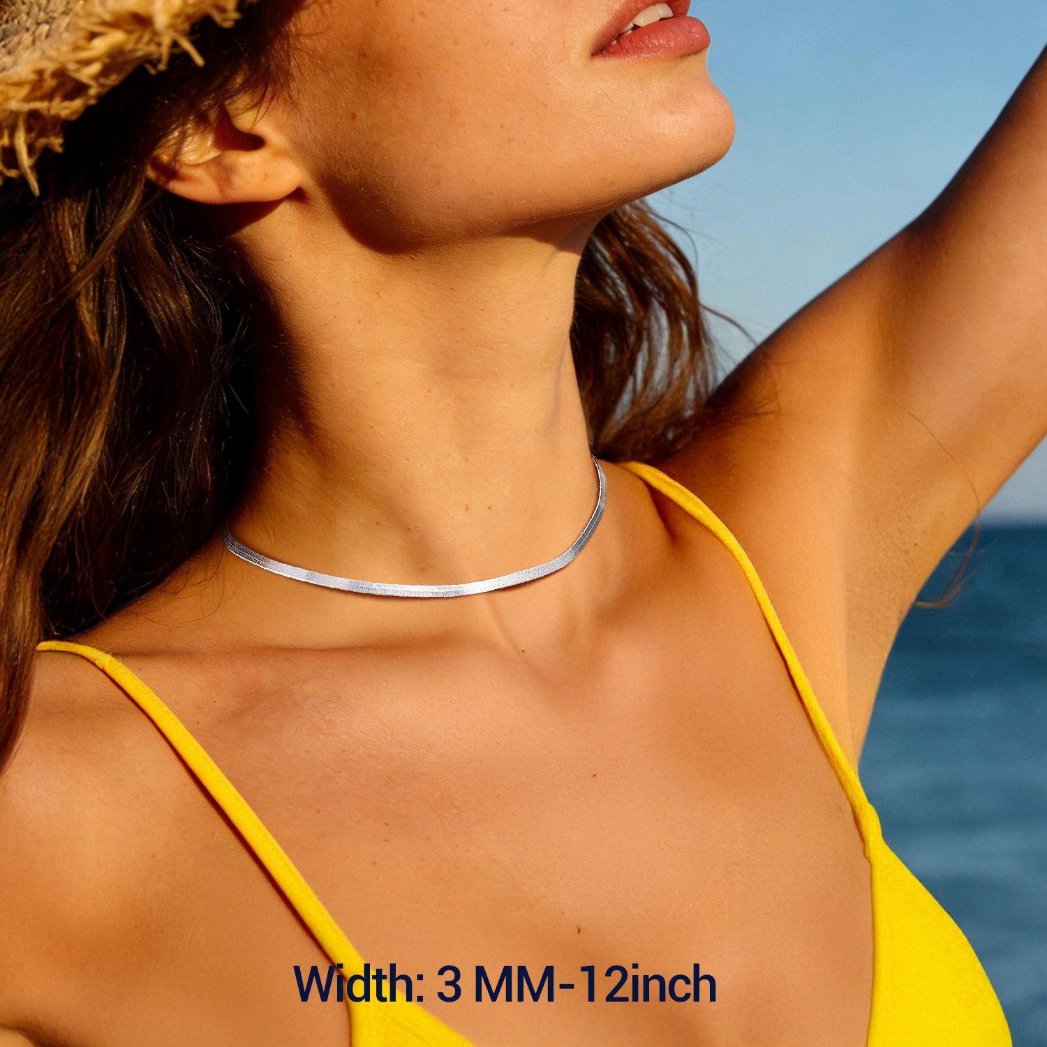 3mm Herringbone Flat Snake Chain Choker Necklace  for Women, Ladies, Men, Mother, Father, Friends, Couples, girlfriend, boyfriend, teenager, husband