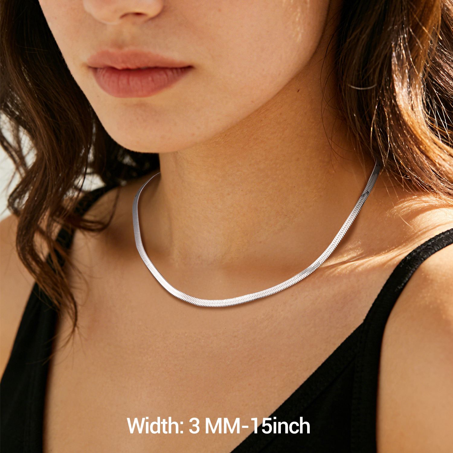 3mm Herringbone Flat Snake Chain Choker Necklace for Women, Ladies, Men, Mother, Father, Friends, Couples, girlfriend, boyfriend, teenager, husband