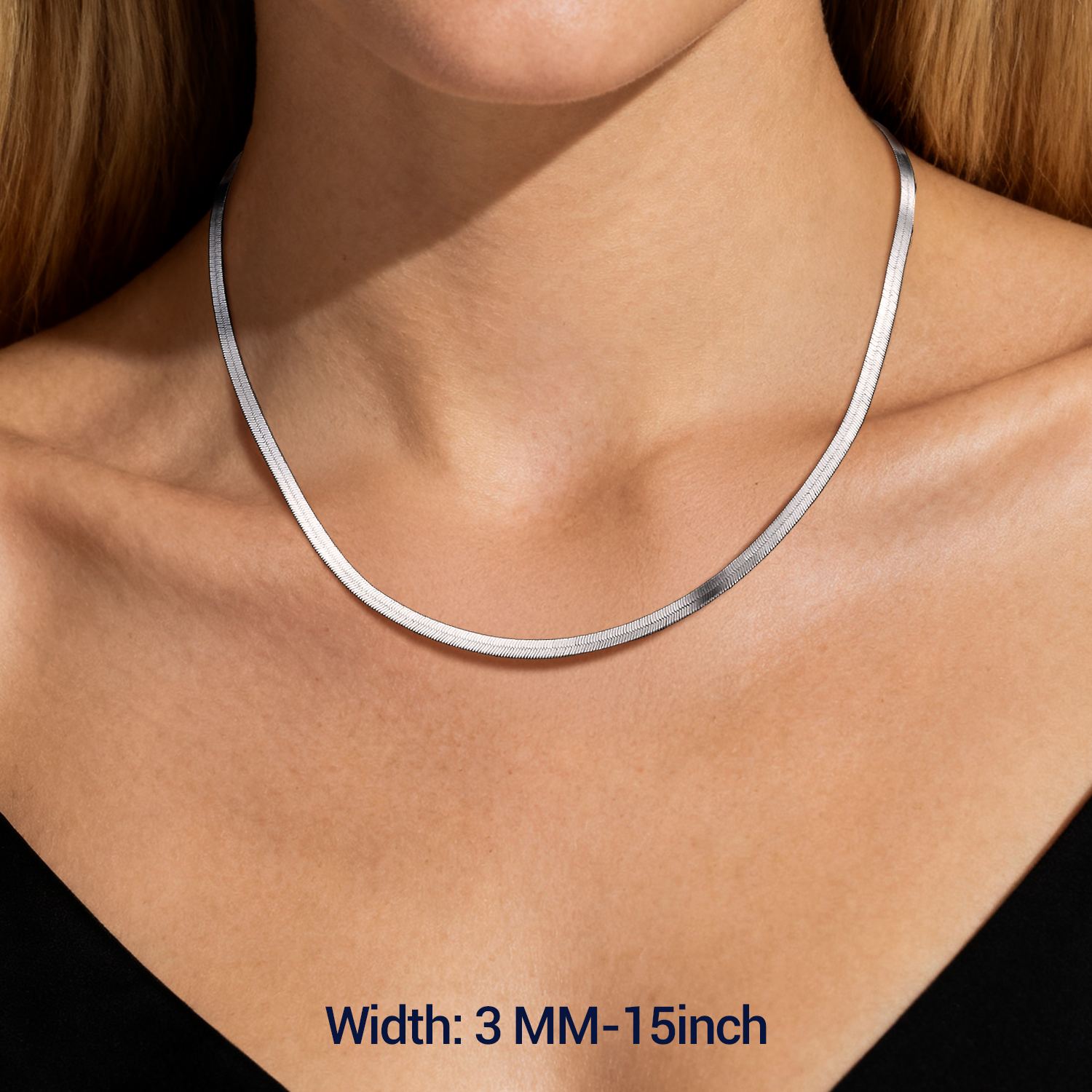 3mm Herringbone Flat Snake Chain Choker Necklace  for Women, Ladies, Men, Mother, Father, Friends, Couples, girlfriend, boyfriend, teenager, husband