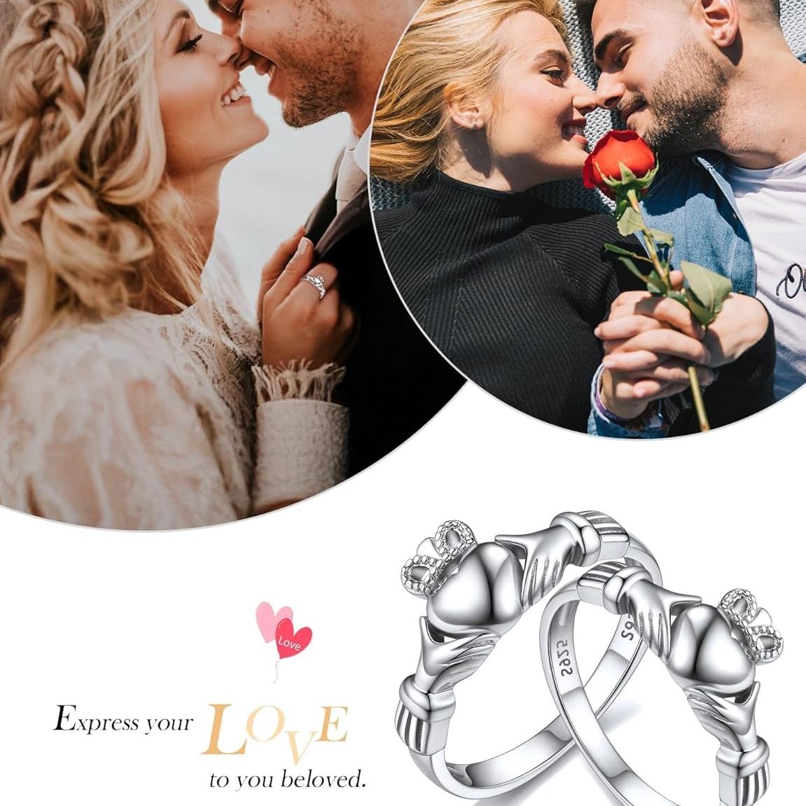 Irish Heart Claddagh Rings for Women & Men, promise ring for engagement