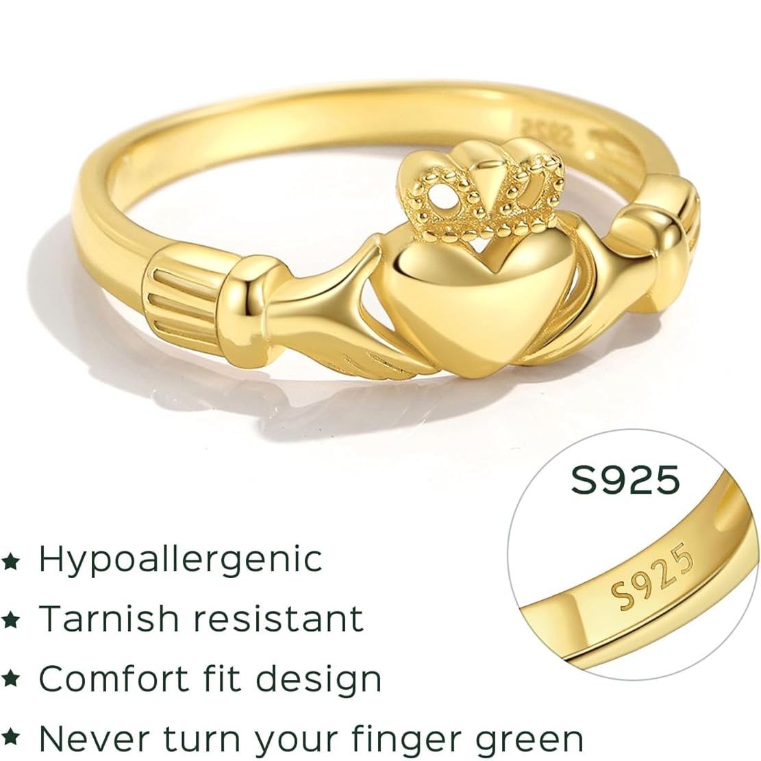 Sterling Silver Irish Heart Claddagh Rings for Women & Men 