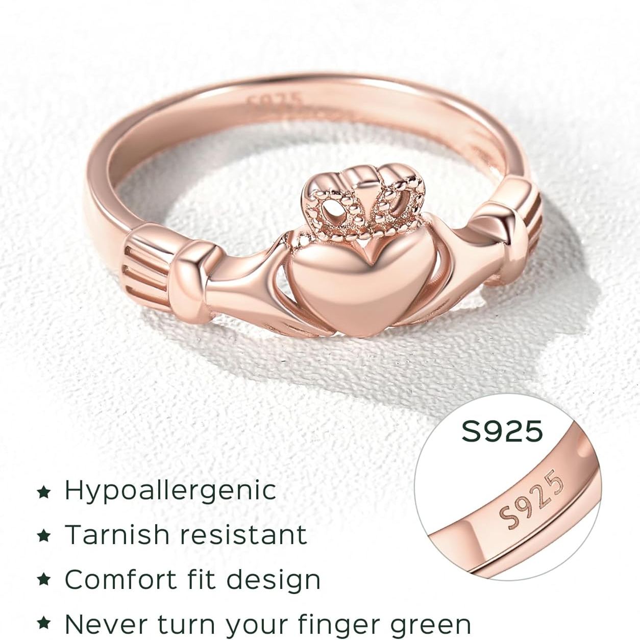 Sterling Silver Irish Heart Claddagh Rings for Women & Men 