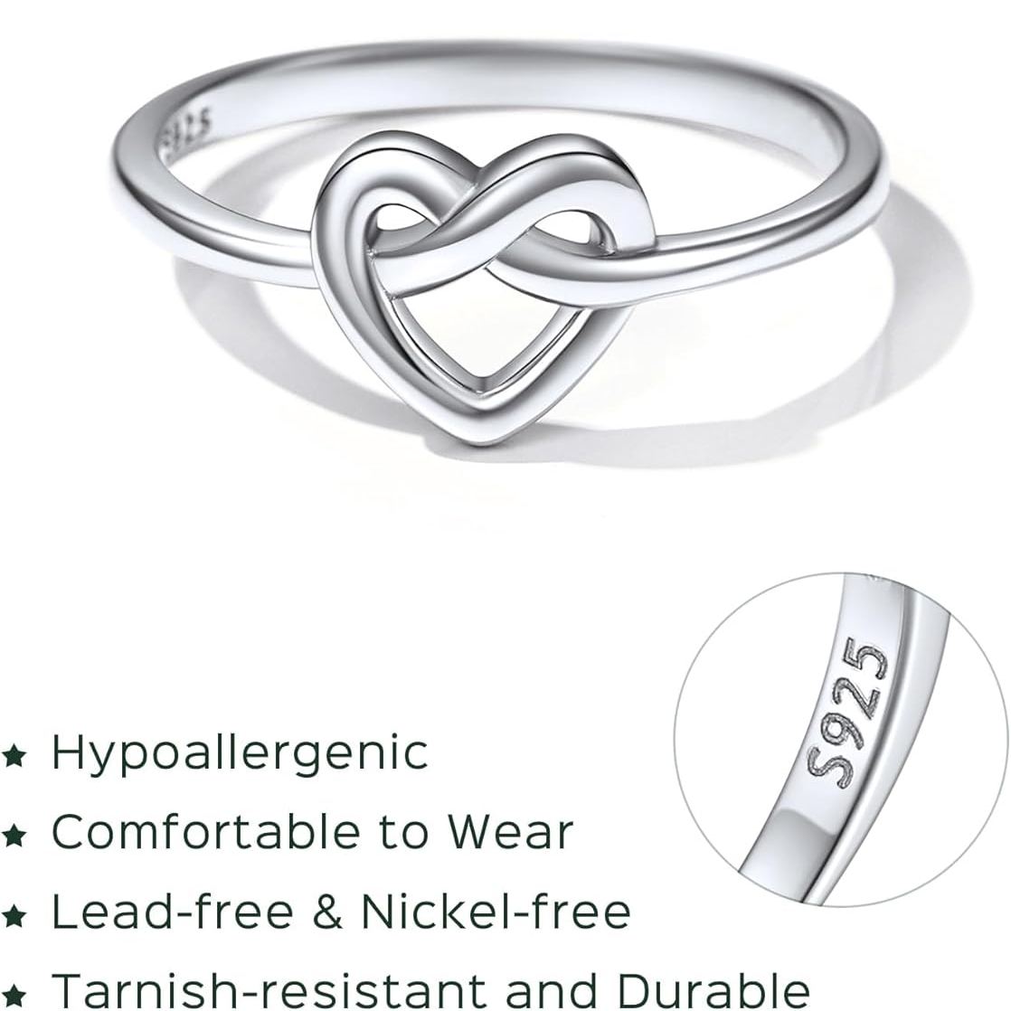 Sterling Silver Heart Celtic Knot Wedding Band Rings