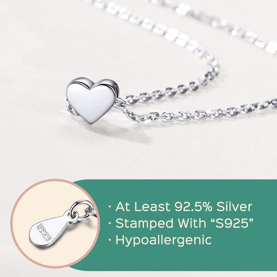 ChicSilver Sterling Silver Hot Personalized Dainty Small Heart Necklace, silver jewelry, gift idea, 925 silver heart jewelry