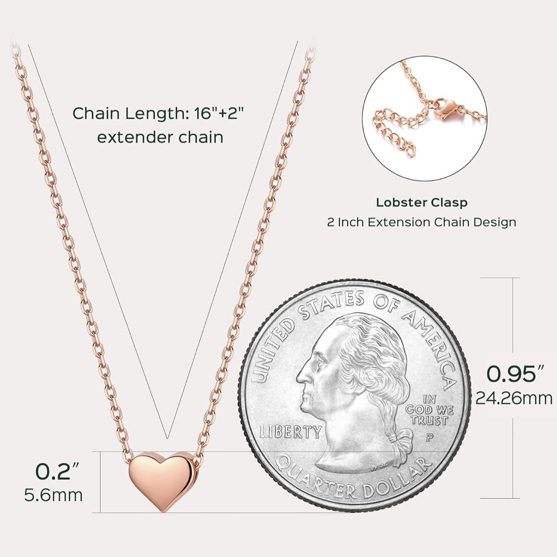 Hot Personalized Dainty Small Heart Necklace Details: Dimensions, Hypoallergenic, Lobster-Claw-Clasps, silver jewelry, gift idea, heart jewelry