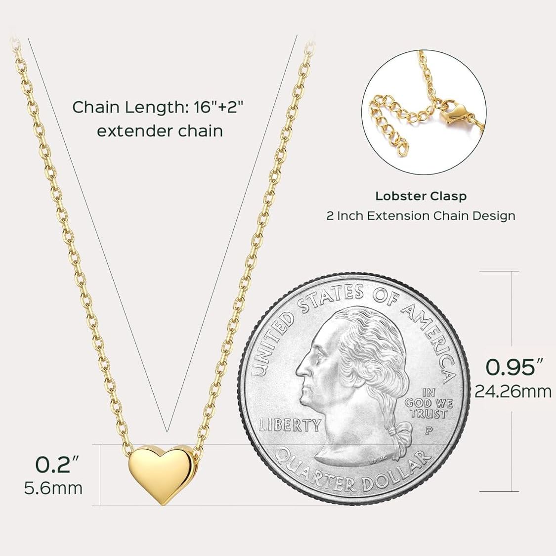 Hot Personalized Dainty Small Heart Necklace Details: Dimensions, Hypoallergenic, Lobster-Claw-Clasps, silver jewelry, gift idea, heart jewelry