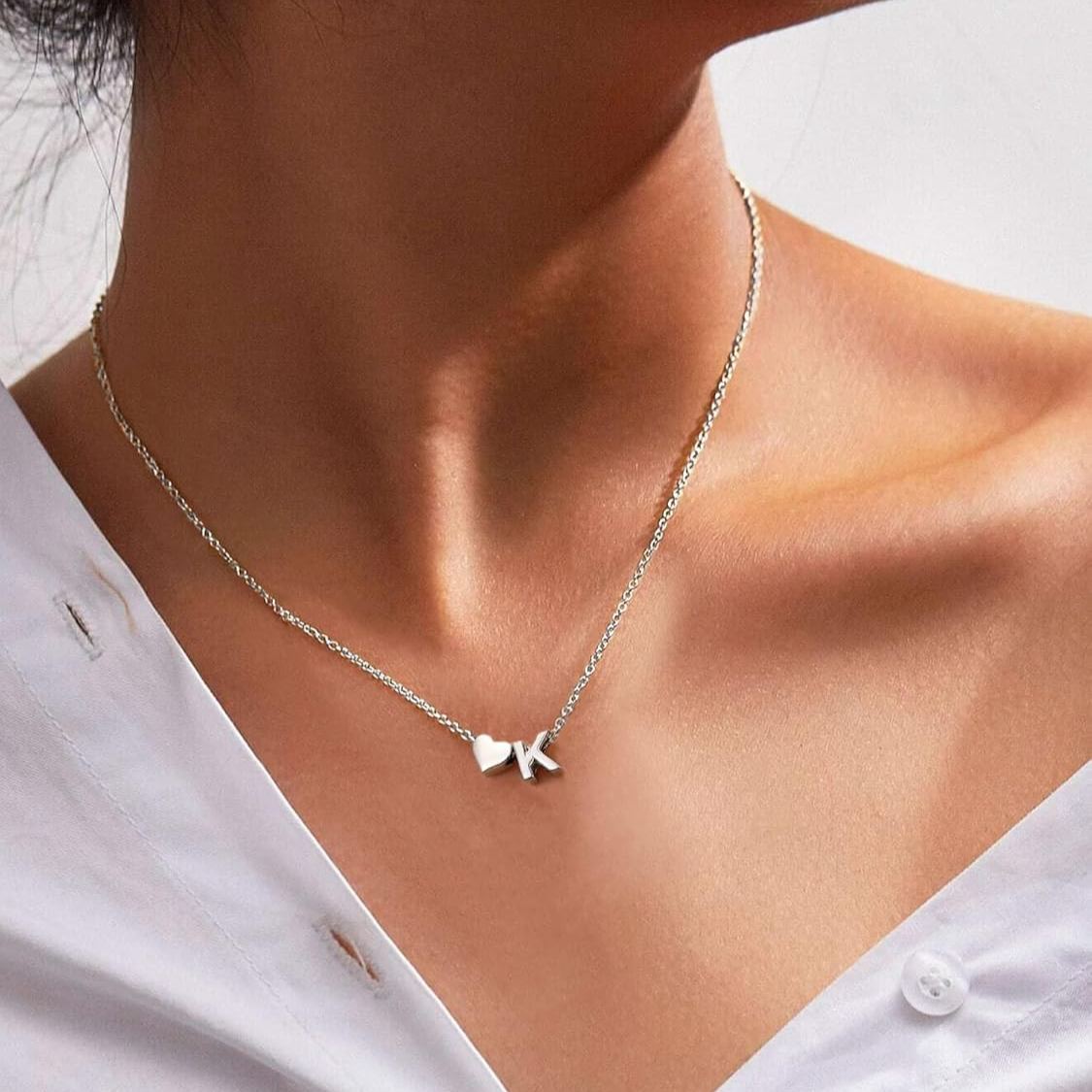 Silver Heart & Initial Pendant Necklace, sterling silver jewlery, heart necklace, initial necklace, gift idea