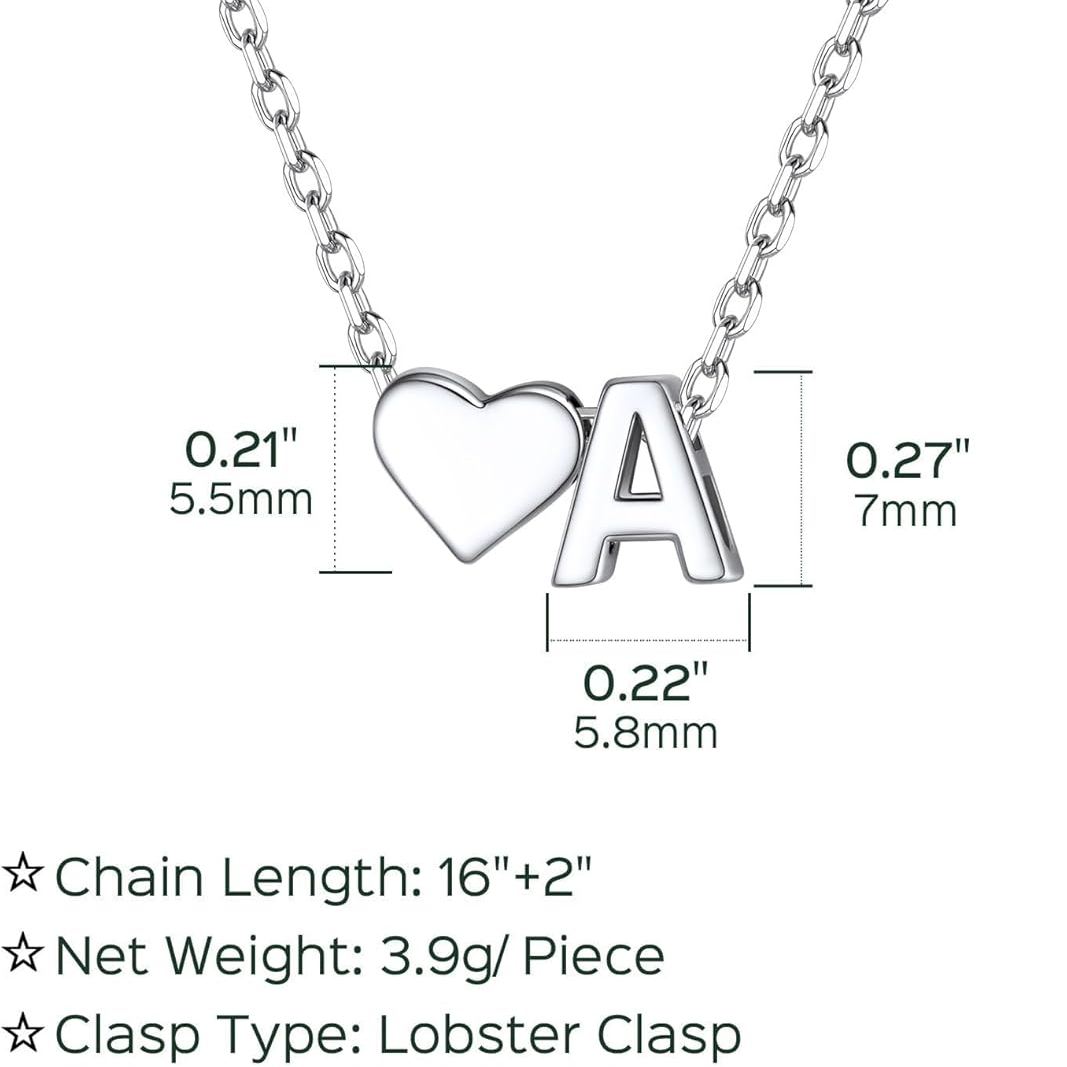 Silver Heart & Initial Pendant Necklace, sterling silver jewlery, heart necklace, initial necklace, gift idea, size