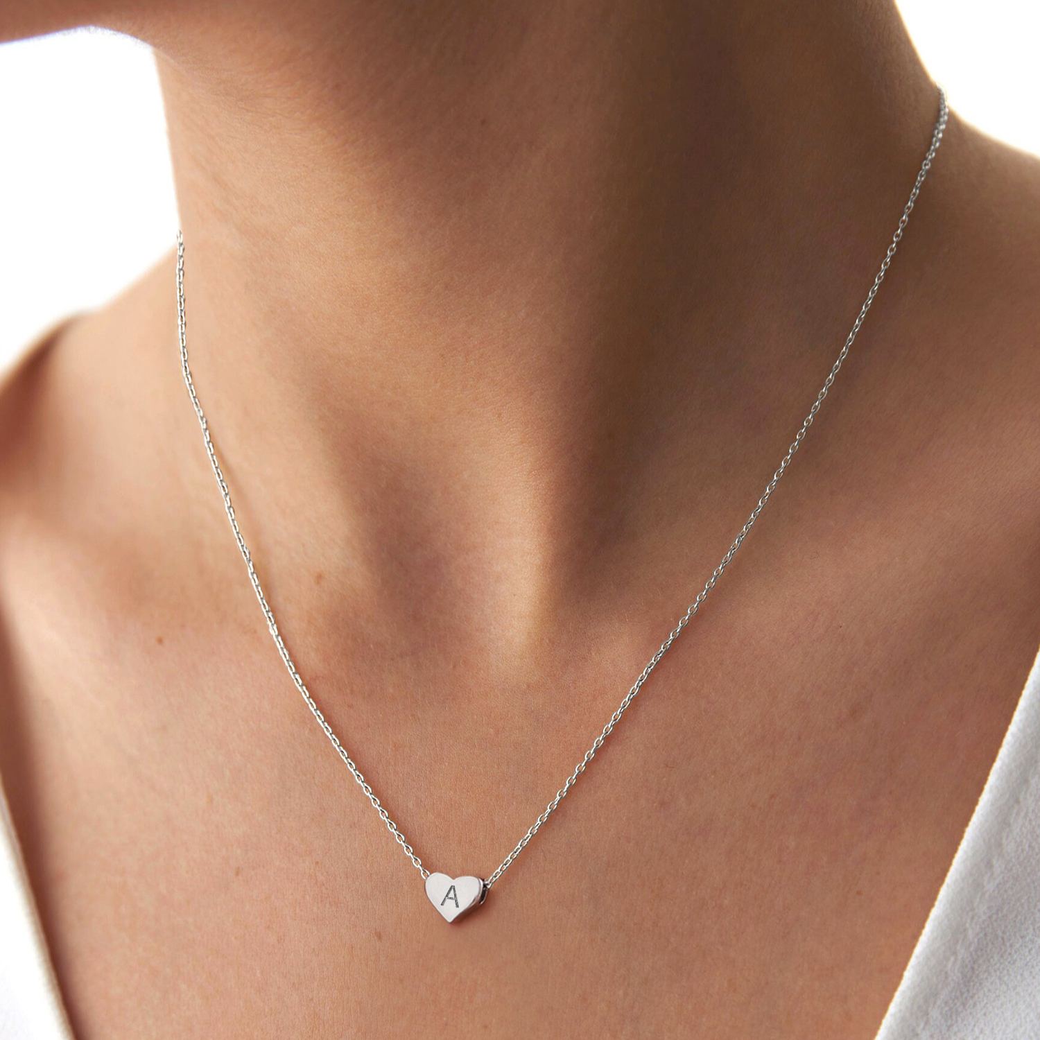 Initial Small Heart Pendant Necklace for Women Girls, sterling silver jewlery, heart necklace, initial necklace, gift idea,  A to Z  jewelry