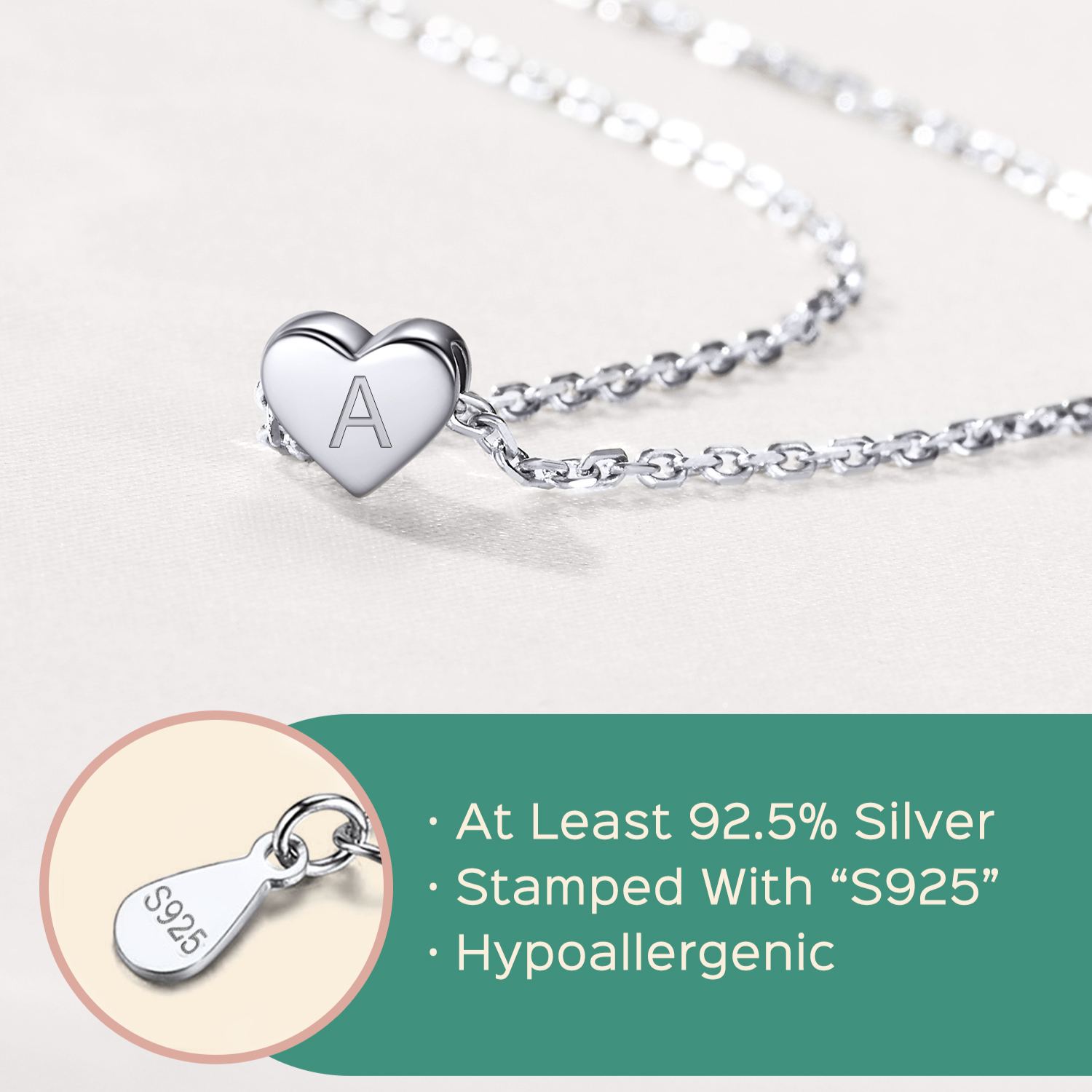 Initial Small Heart Pendant Necklace for Women Girls, sterling silver jewlery, heart necklace, initial necklace, gift idea,  A to Z  jewelry, sterling silver necklace chain