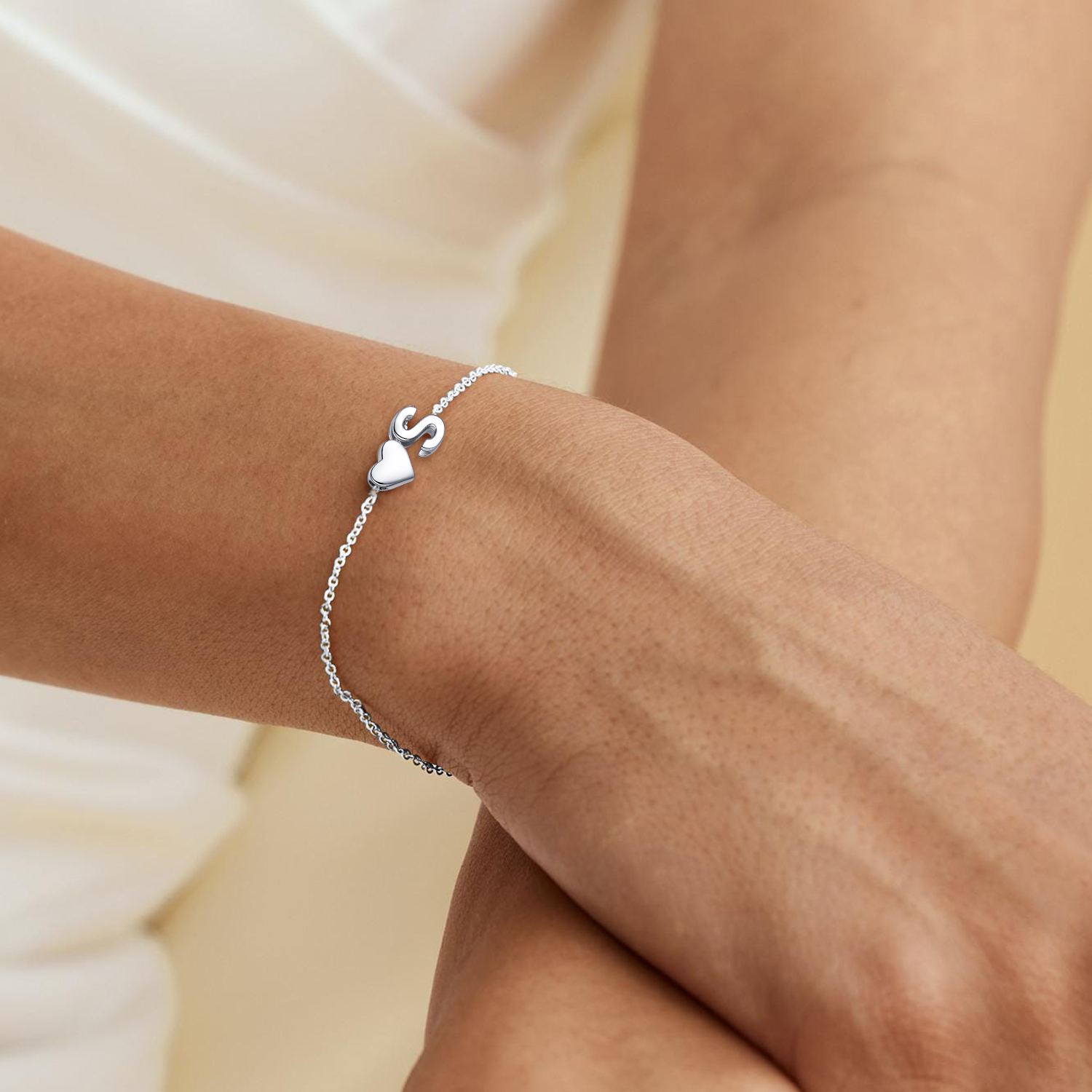 Classic Initial Letters with Heart Bracelet for Women, Ladies, Couples, girlfriend, wife, sterling silver jewlery, initial bracelet, gift idea