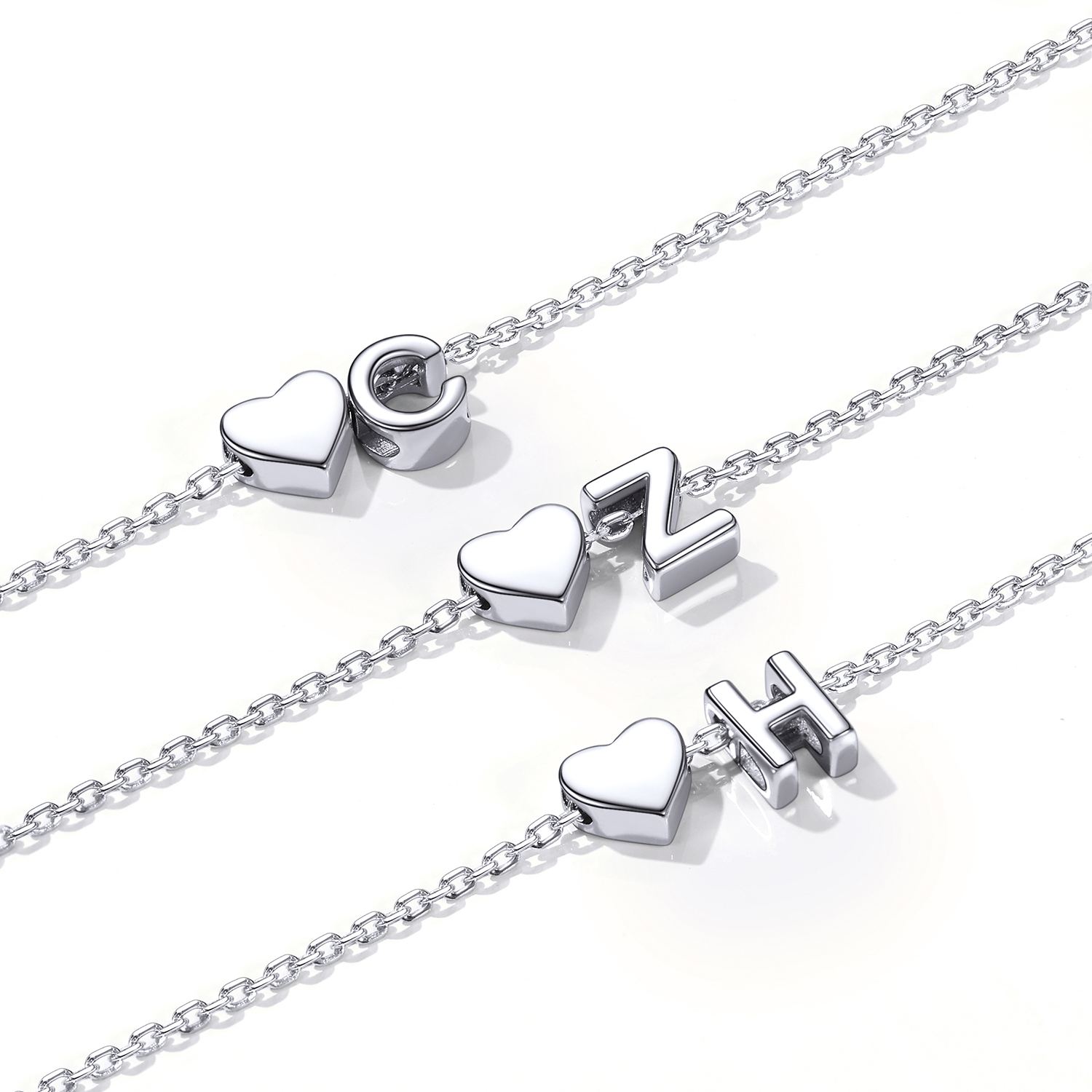 Classic Initial Letters with Heart Bracelet, sterling silver jewlery, initial bracelet, gift idea