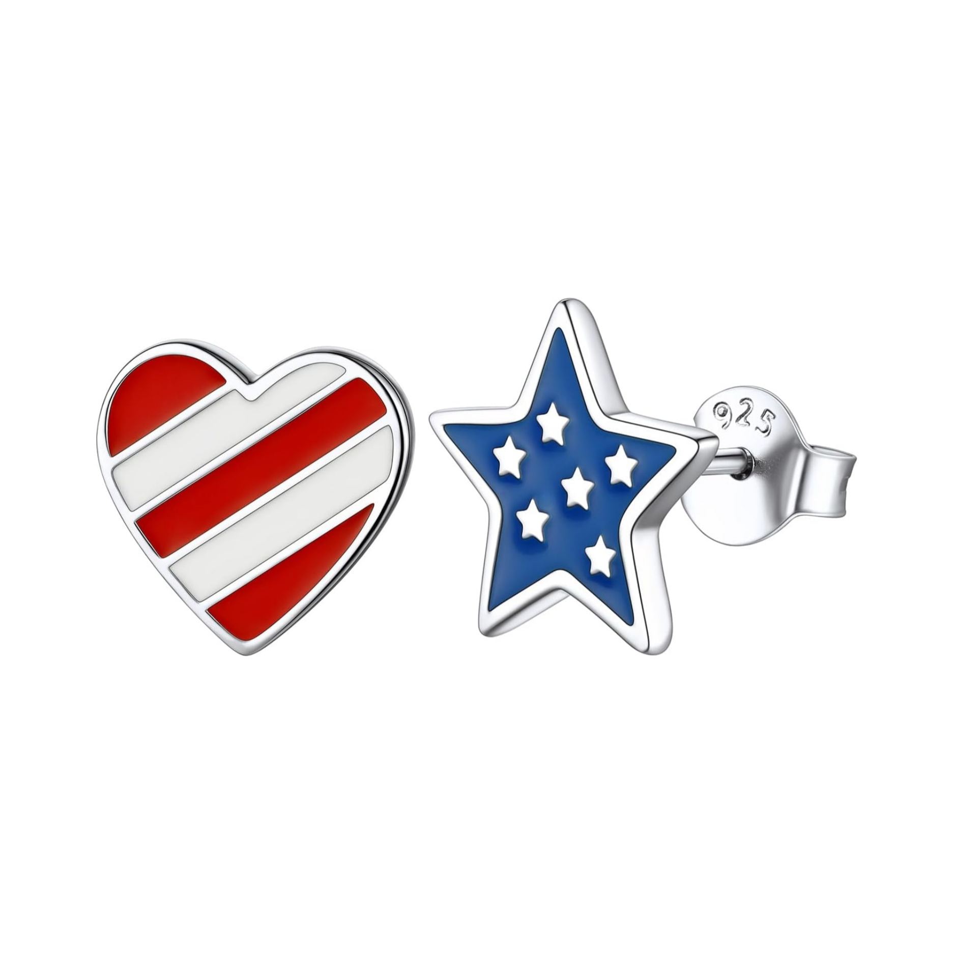 USA Flag Hearts & Stars Patriotic Independence Day Stud Earrings