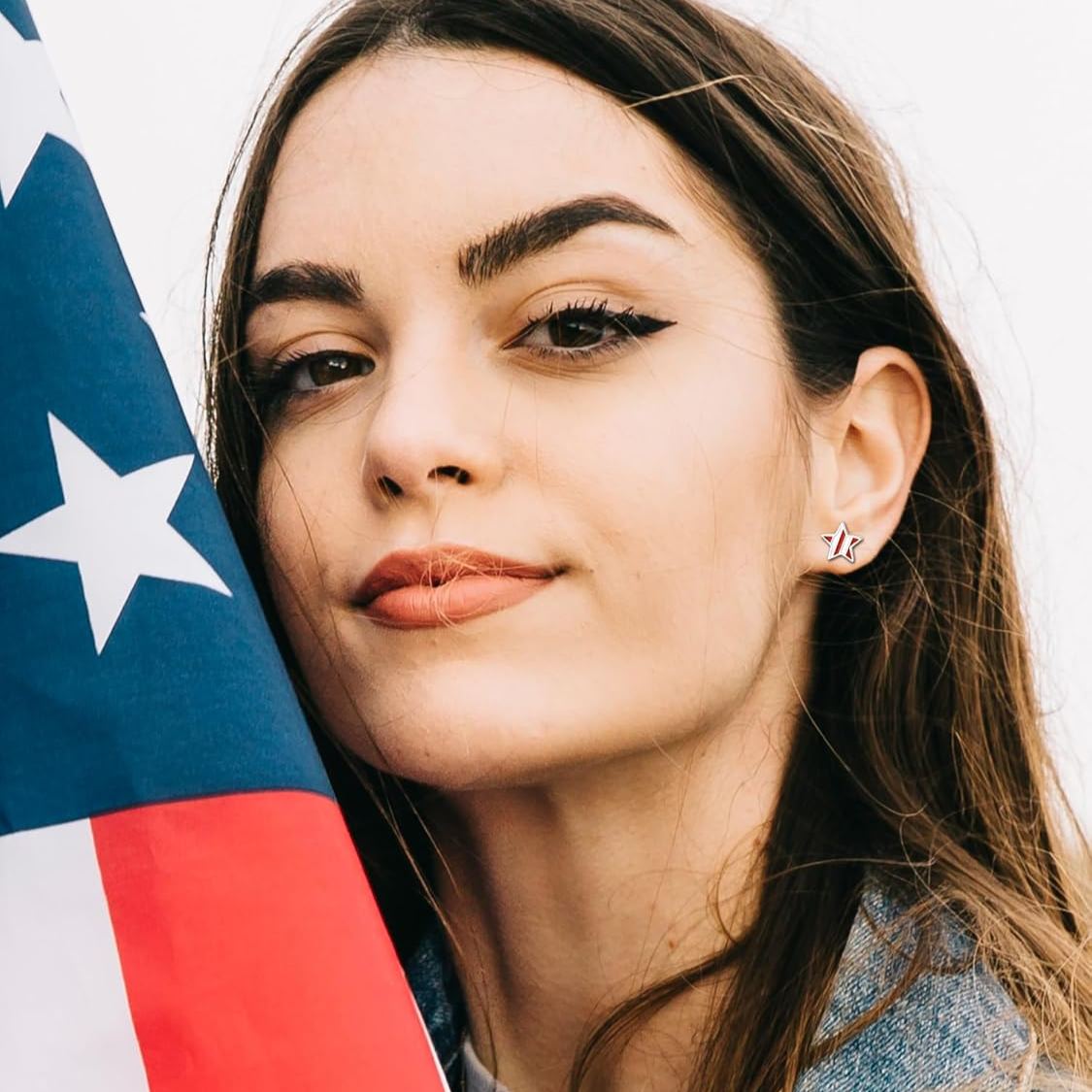 American Flag Stars and Hearts Patriotic Independence Day Stud Earrings for Women