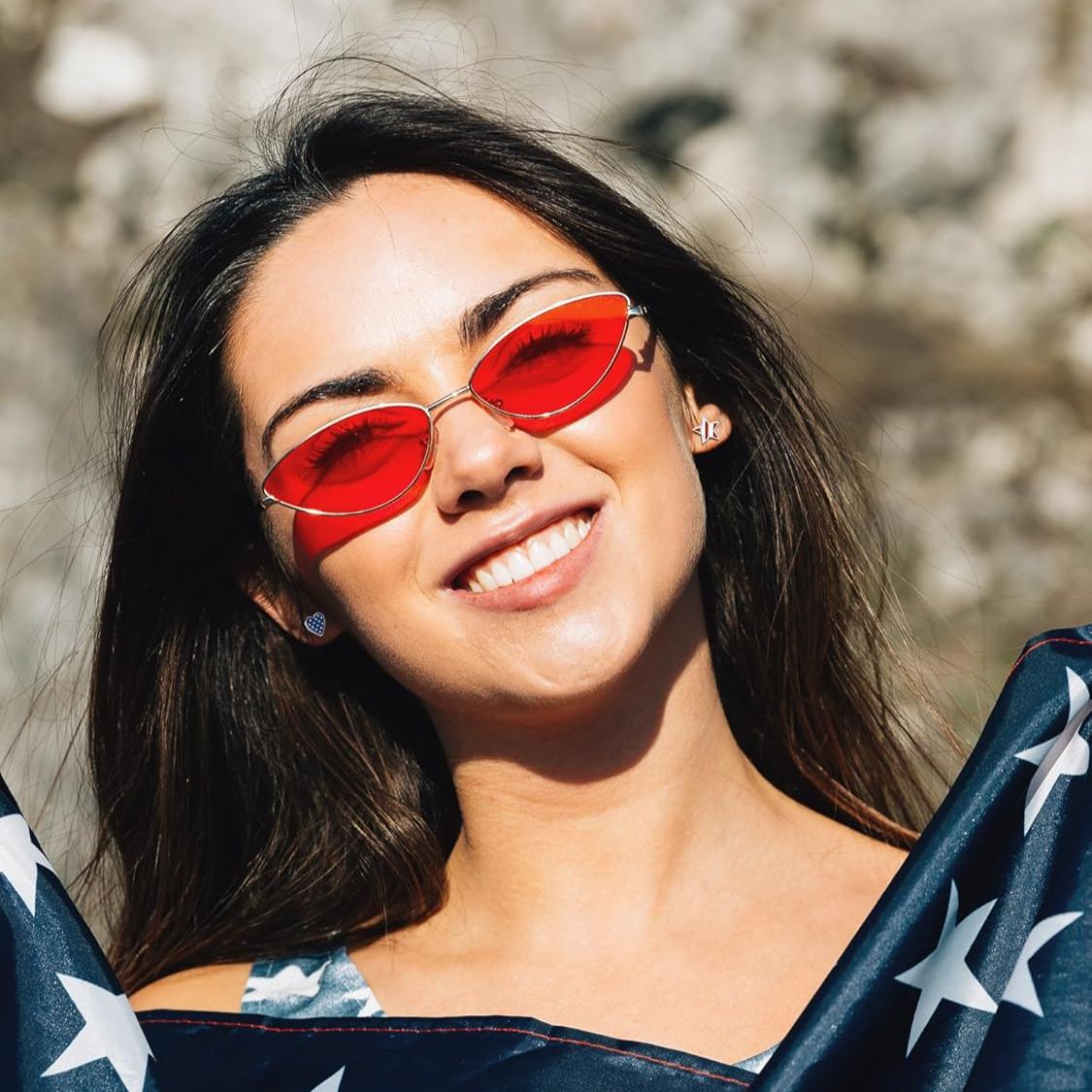 American Flag Stars and Hearts Patriotic Independence Day Stud Earrings for Women