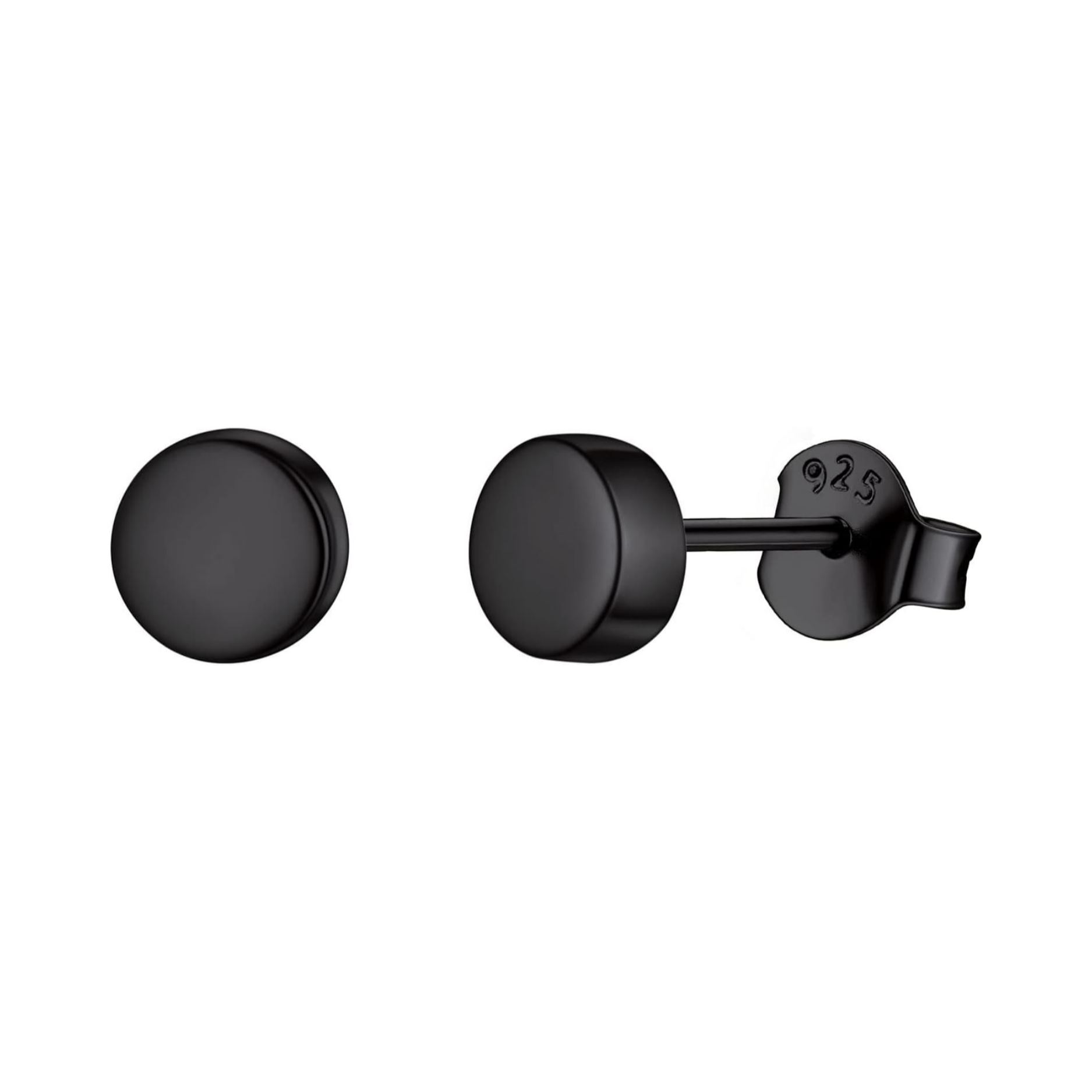 Black Tiny Dot Round Disc Stud Earrings